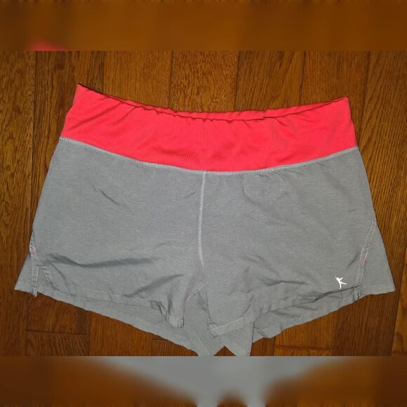 Danskin Size Small Gray Athletic Workout Shorts w/ Neon Coral/Pink Waistband - Picture 1 of 3